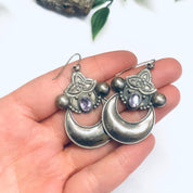 Vintage Silver Dangle Earrings with Amethyst Stones, Statement Earrings, Long Earrings, Light Purple Gemstone