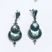 Vintage Abalone and Silver Earrings, Silver Dangle Earrings, Abalone Shell Earrings, Earrings for Pierced Ears, Marcasite Earrings