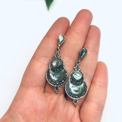 Vintage Abalone and Silver Earrings, Silver Dangle Earrings, Abalone Shell Earrings, Earrings for Pierced Ears, Marcasite Earrings