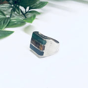 Silver Ring with Natural Inlaid Stones, Black Onyx Ring, Tigers Eye Jewelry, Mens Ring, Vintage Silver Ring
