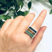 Silver Ring with Natural Inlaid Stones, Black Onyx Ring, Tigers Eye Jewelry, Mens Ring, Vintage Silver Ring
