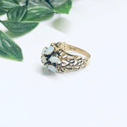 Vintage 14K Gold Ring with Opal Gemstone, Opal Flower Ring, 14K Yellow Gold, Yellow Gold Jewelry, Unique Ring, Floral Design Ring