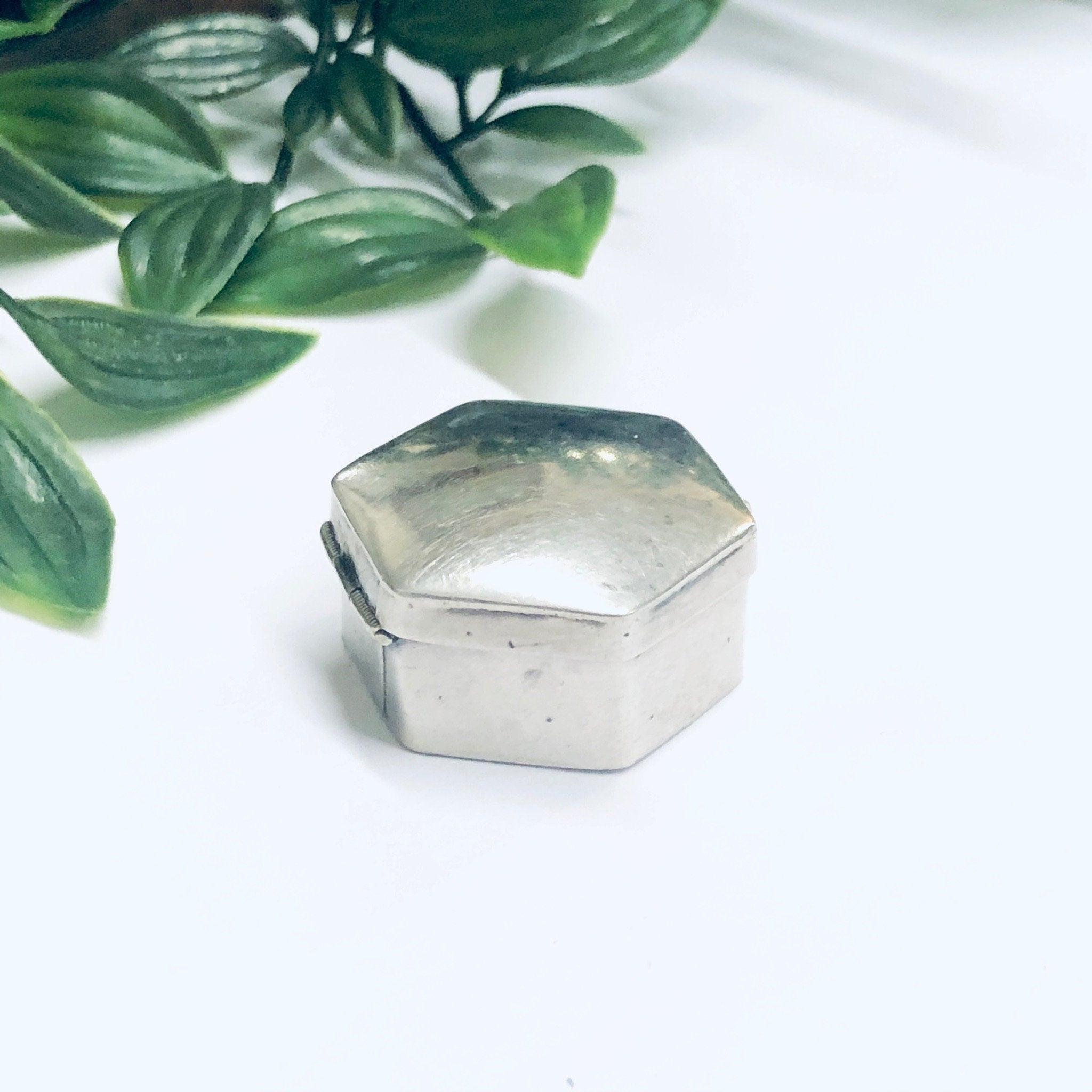 Silver Pill Box, Vintage Pill Box, Pill Container, Hexagon Box, Small Container, Travel Pill Case