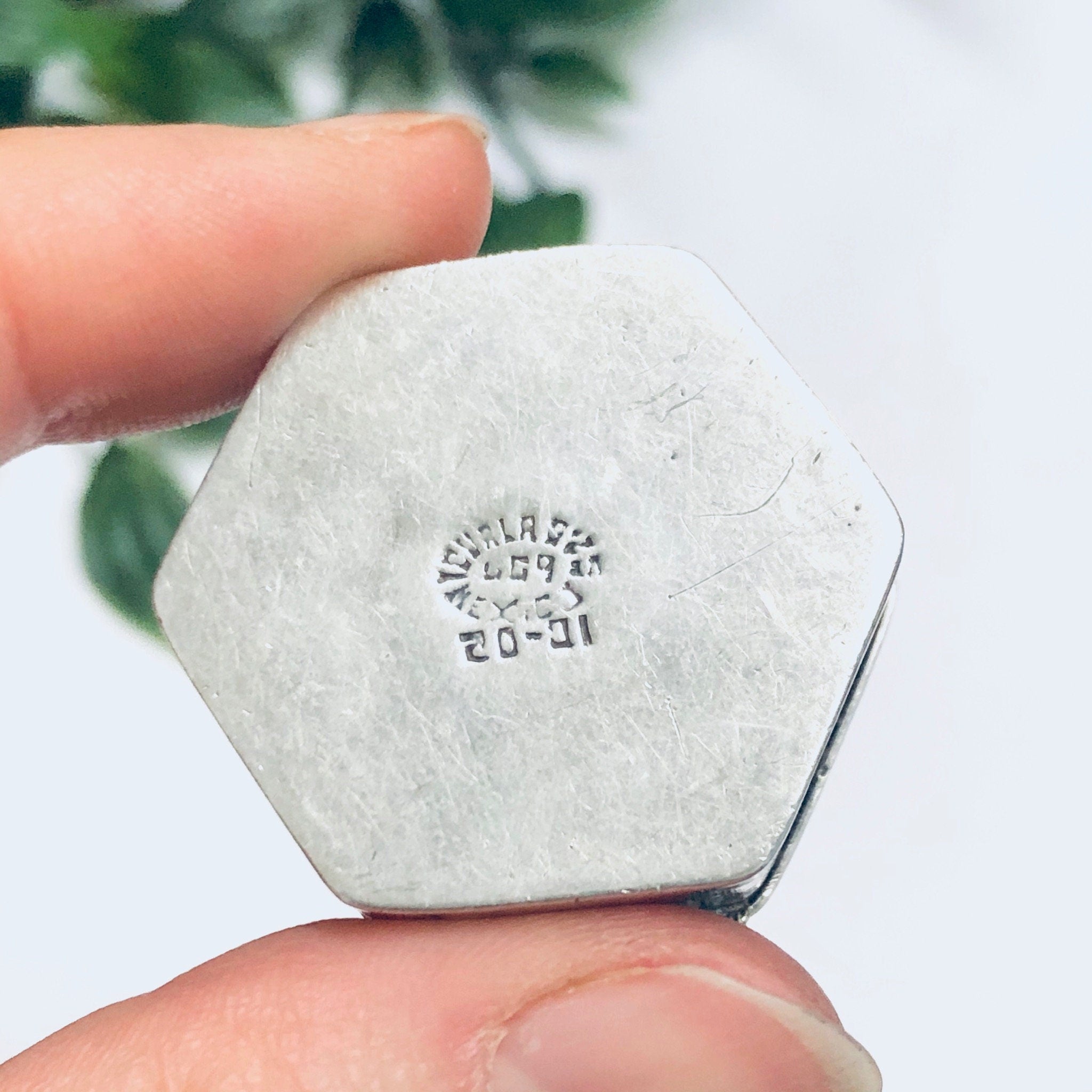 Silver Pill Box, Vintage Pill Box, Pill Container, Hexagon Box, Small Container, Travel Pill Case
