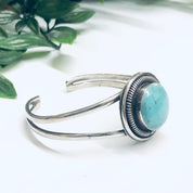 Vintage Silver Cuff Bracelet, Cuff Bracelet with Turquoise Stone, Round Turquoise Stone, Silver and Blue Bracelet
