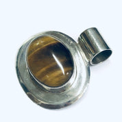 Tigers Eye Pendant, Vintage Silver Pendant, Tigers Eye Jewelry, Vintage Necklace Charm, Oval Shape Pendant