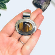 Tigers Eye Pendant, Vintage Silver Pendant, Tigers Eye Jewelry, Vintage Necklace Charm, Oval Shape Pendant