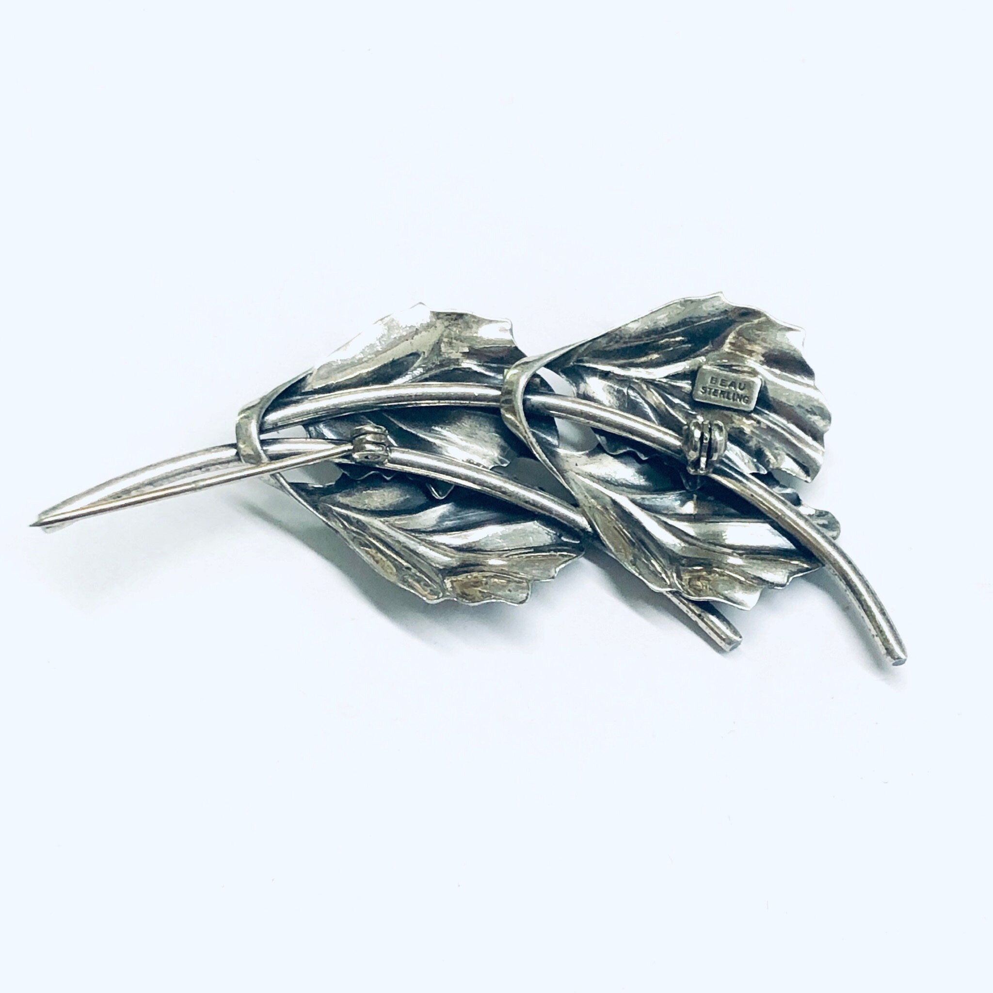 Vintage Beau Sterling Brooch, Silver Leaf Pin, Beau Sterling Jewelry, Vintage Pin, Four Leaf Brooch