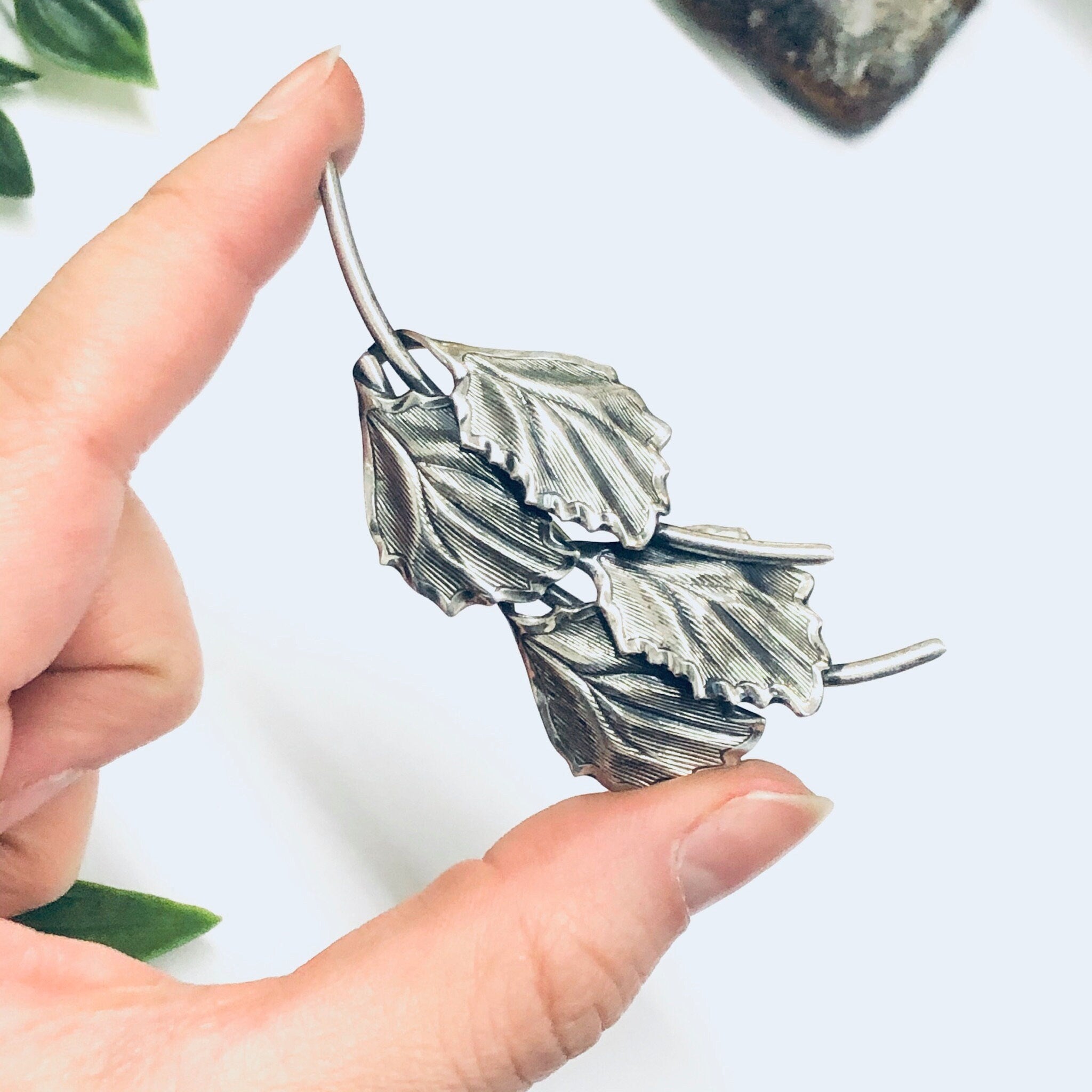 Vintage Beau Sterling Brooch, Silver Leaf Pin, Beau Sterling Jewelry, Vintage Pin, Four Leaf Brooch
