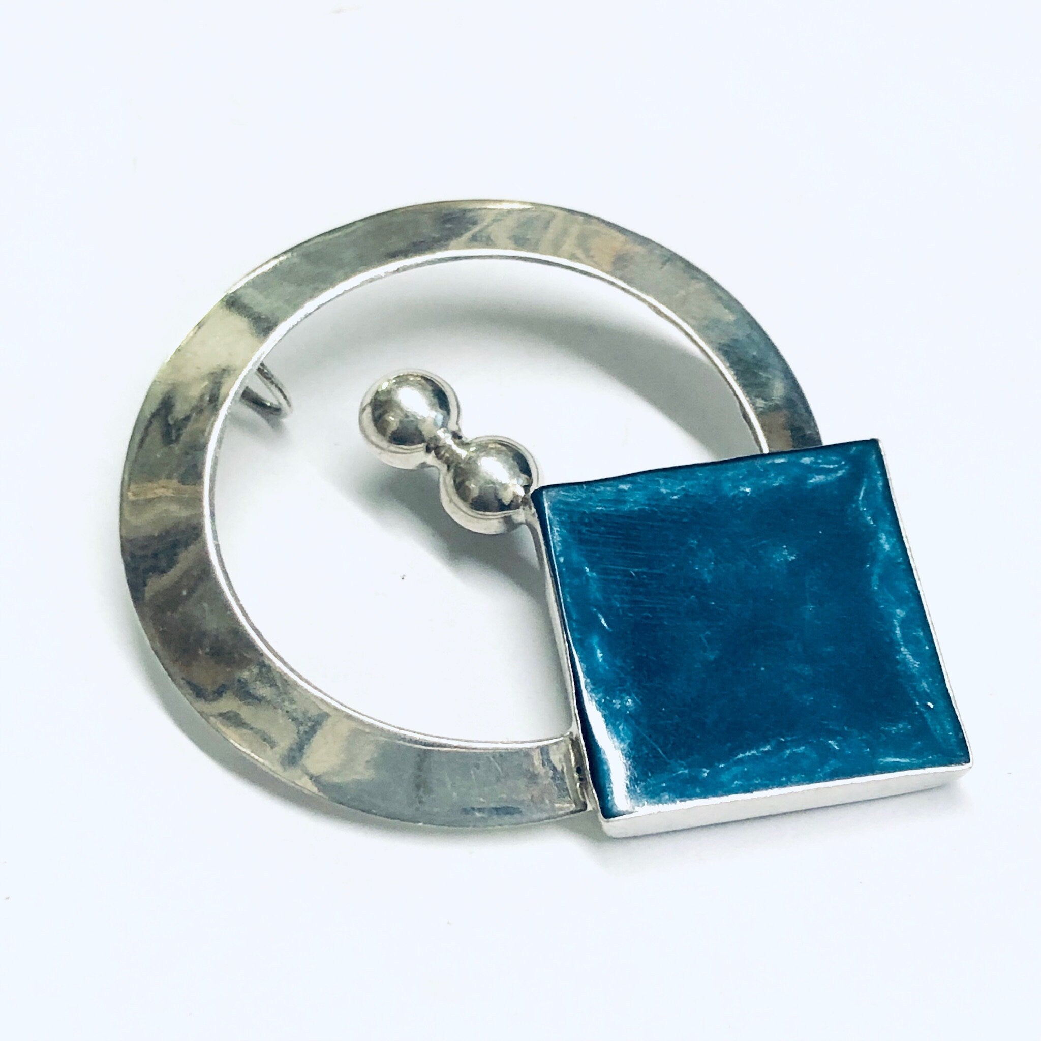 Vintage Blue Pendant, Blue Stone Jewelry, Silver Pendant, Vintage Blue Necklace, Abstract Silver Pendant, Unique Jewelry Design