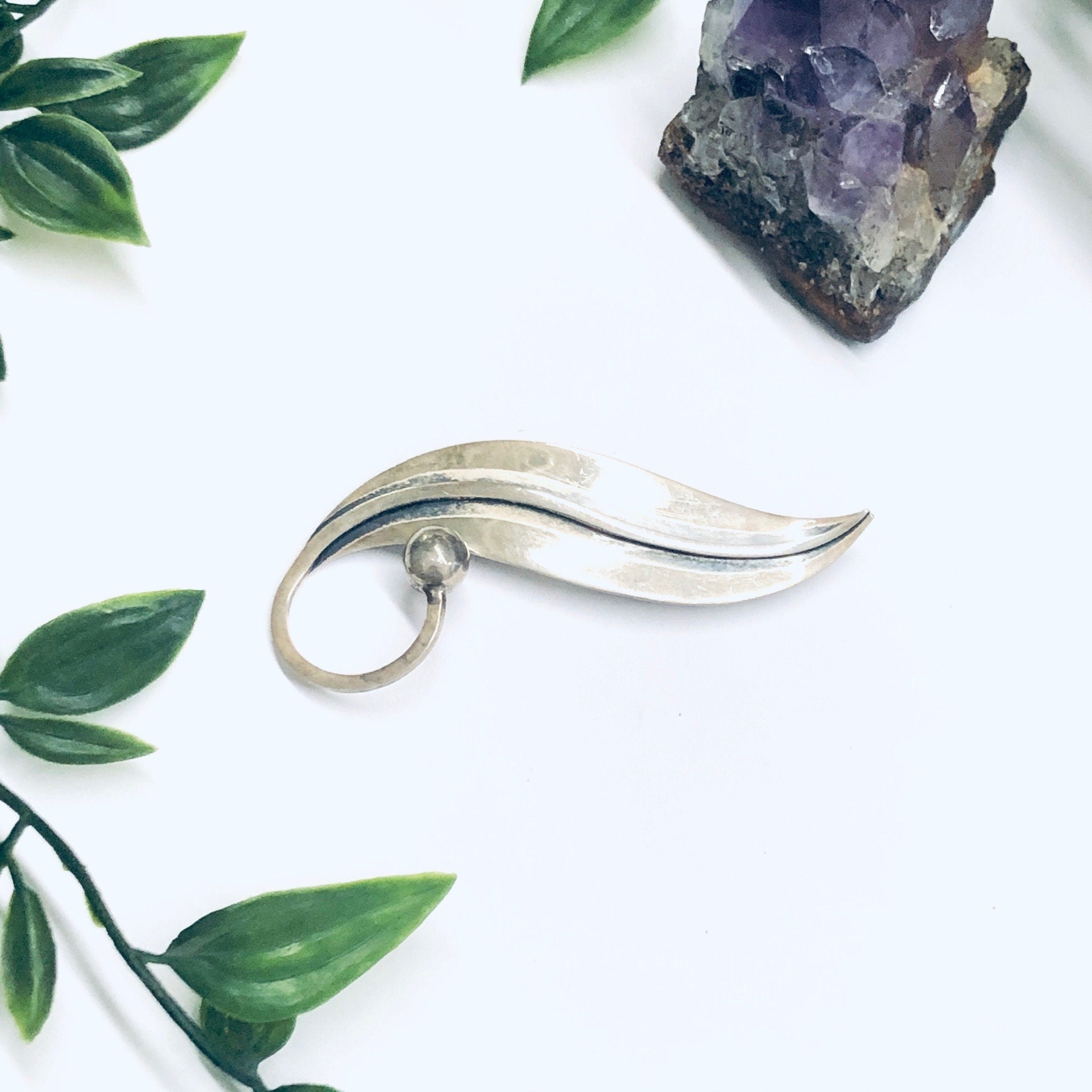Delfino Taxco Brooch, Lily of the Valley Leaf Pin, Modernist Taxco Brooch, Midcentury Modern Jewelry, Silver Leaf Brooch, Large Leaf Pin