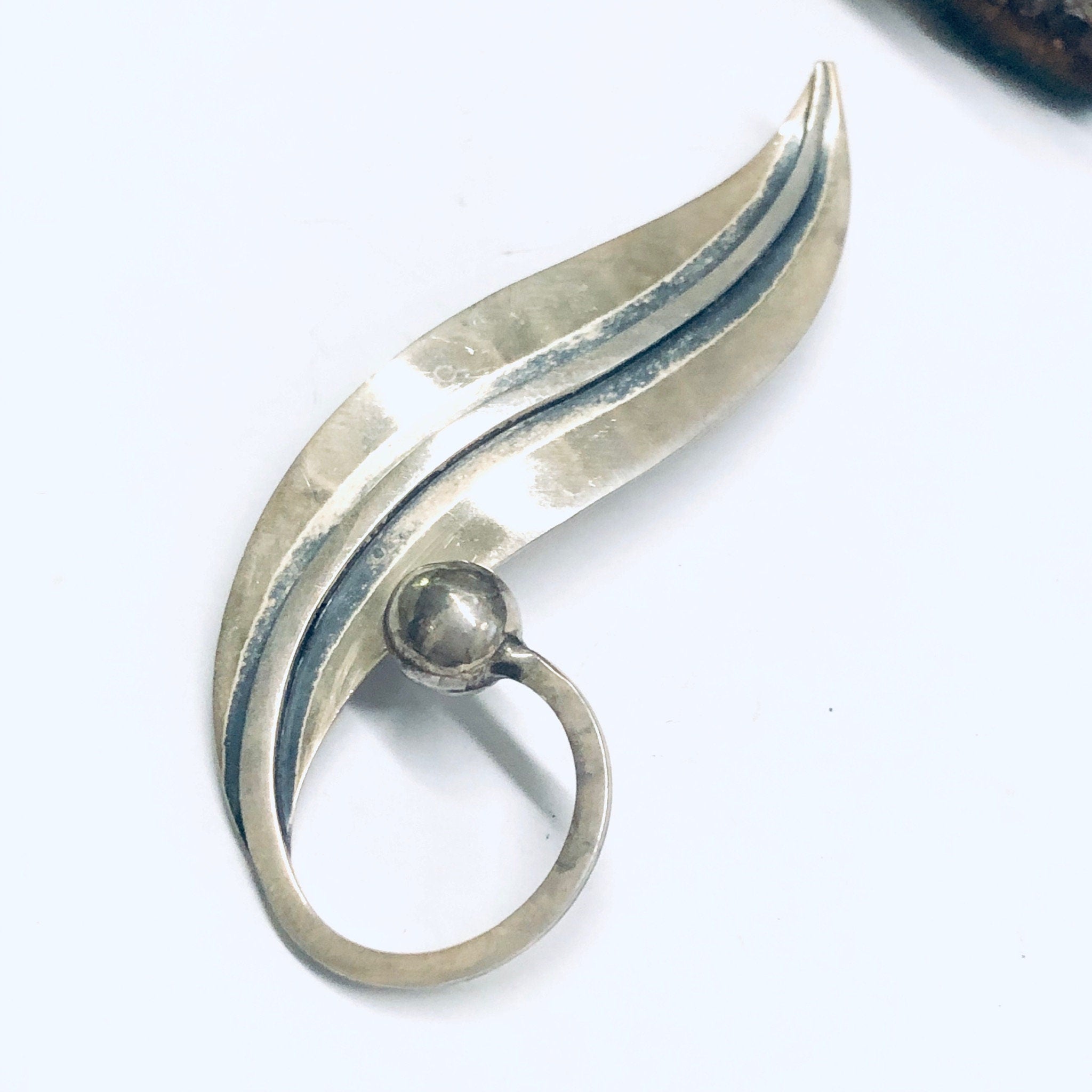 Delfino Taxco Brooch, Lily of the Valley Leaf Pin, Modernist Taxco Brooch, Midcentury Modern Jewelry, Silver Leaf Brooch, Large Leaf Pin