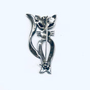 Marcasite Cat Pin, Silver Cat Brooch, Gift for Cat Lover, Kitty Cat Brooch, Silver Pin, Red Eye Cat