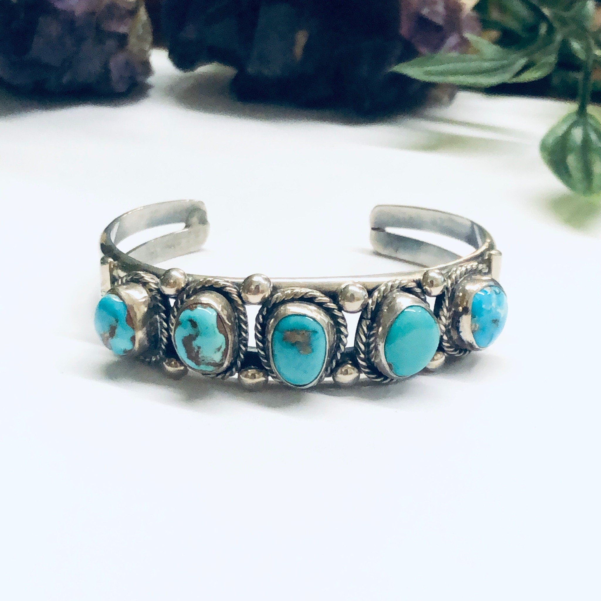 Vintage Turquoise Bracelet, Turquoise Cuff Bracelet, Silver and Turquoise Bracelet, Blue Turquoise Stones