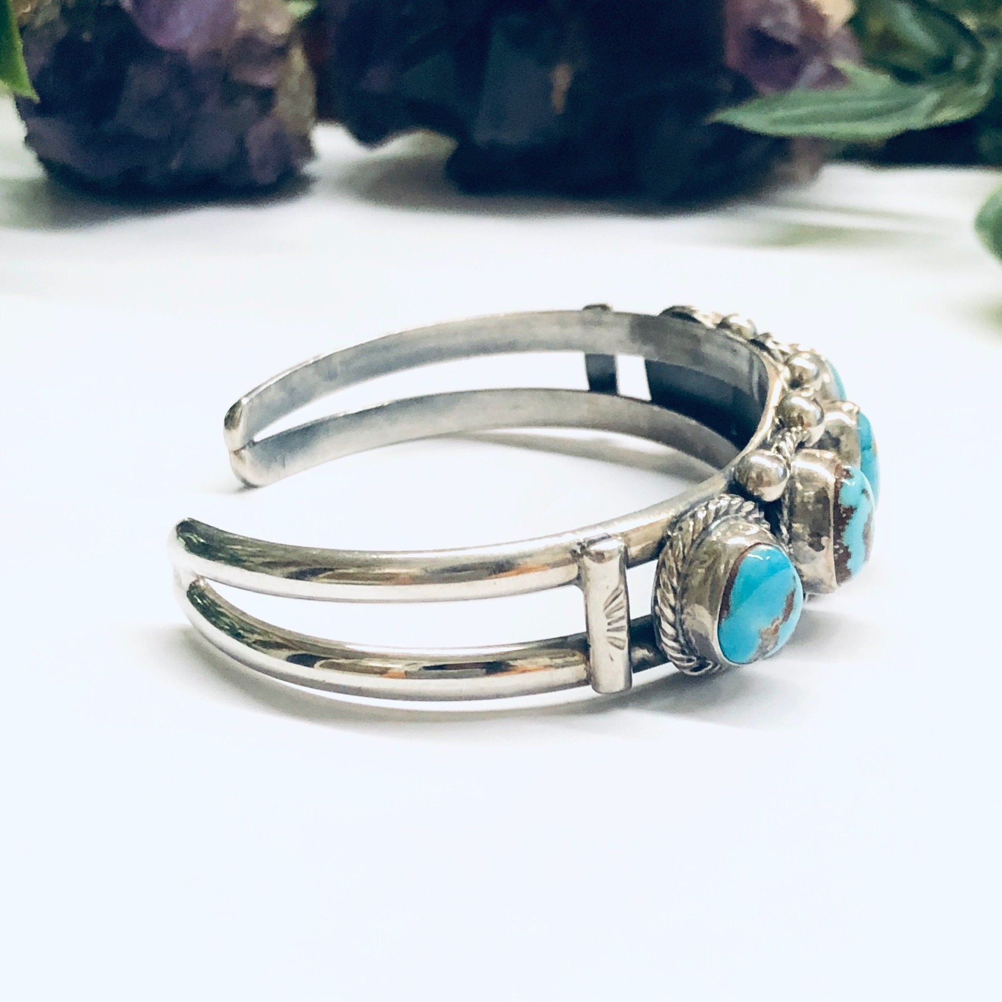 Vintage Turquoise Bracelet, Turquoise Cuff Bracelet, Silver and Turquoise Bracelet, Blue Turquoise Stones