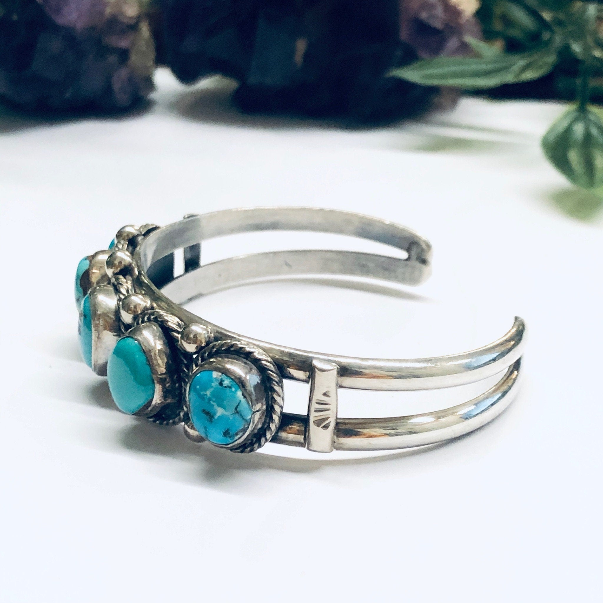 Vintage Turquoise Bracelet, Turquoise Cuff Bracelet, Silver and Turquoise Bracelet, Blue Turquoise Stones