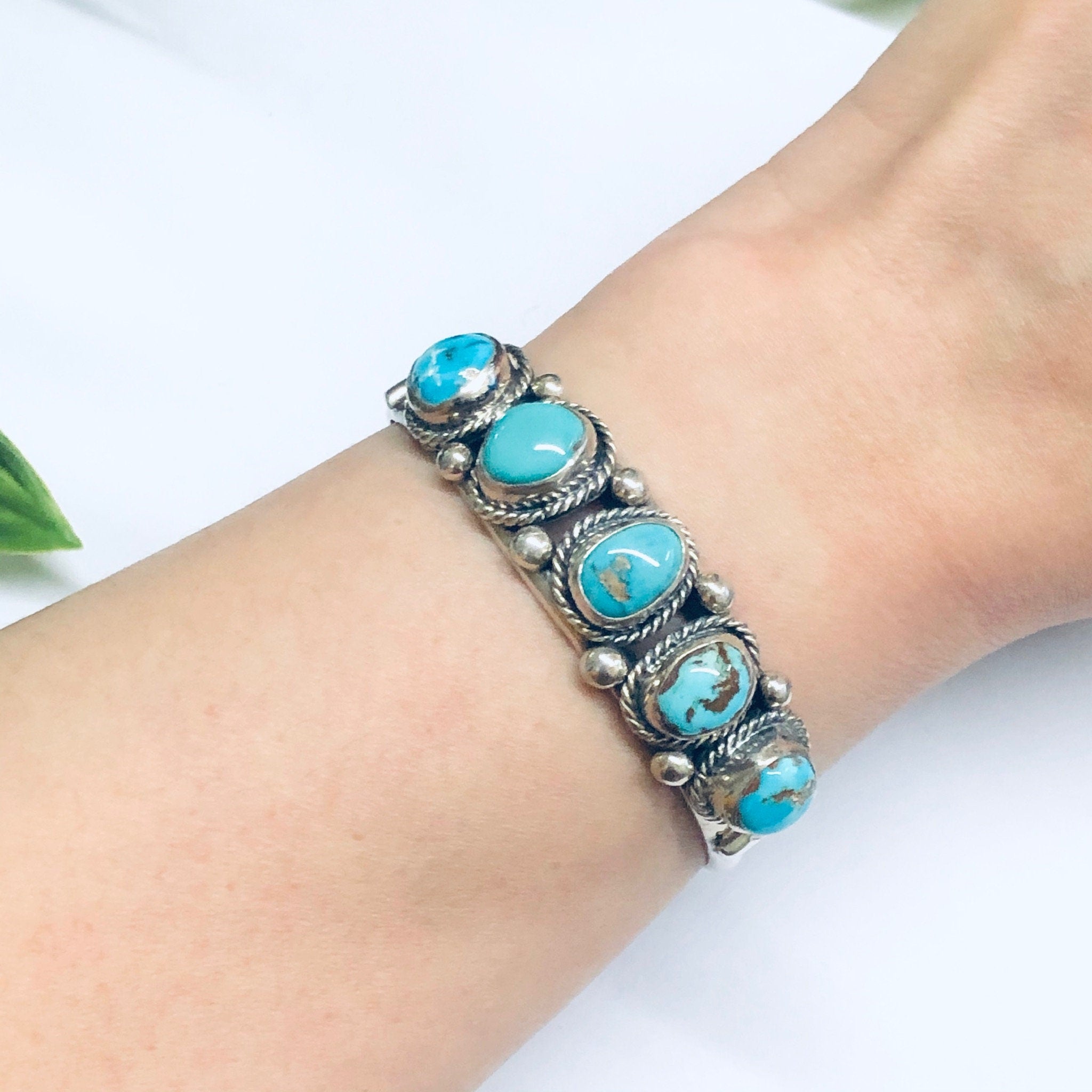 Vintage Turquoise Bracelet, Turquoise Cuff Bracelet, Silver and Turquoise Bracelet, Blue Turquoise Stones