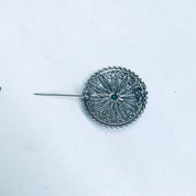 Vintage Round Brooch, Green Stone Brooch, Vintage Silver Jewelry, Cut Out Brooch, Small Round Pin, Vintage Pin