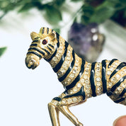 Vintage Zebra Brooch, Rhinestone Zebra Pin, Gold Toned Brooch, Vintage Animal Pin, Animal Jewelry