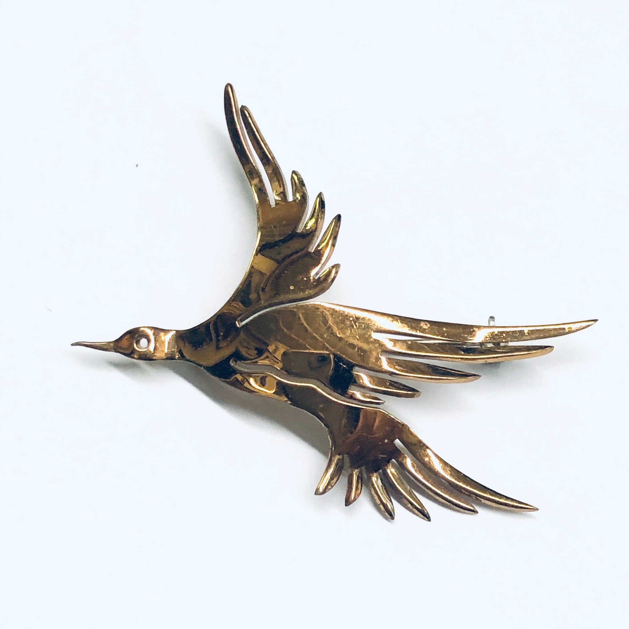 Pair of Vintage Bird Brooches, Two Bird Brooches, Gold Toned Pins, Flying Bird Pin, Gold Bird Pins, Animal Jewelry