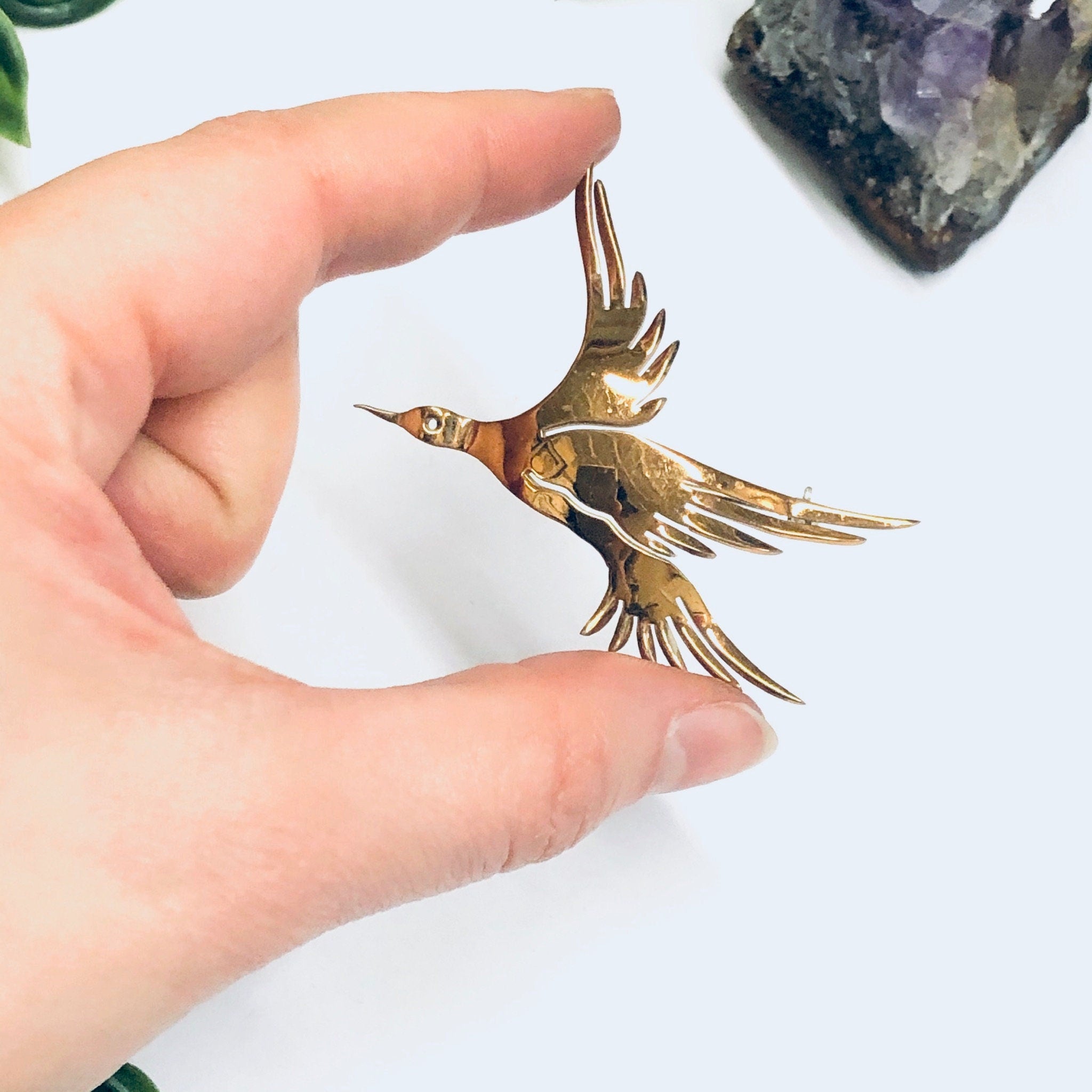 Pair of Vintage Bird Brooches, Two Bird Brooches, Gold Toned Pins, Flying Bird Pin, Gold Bird Pins, Animal Jewelry