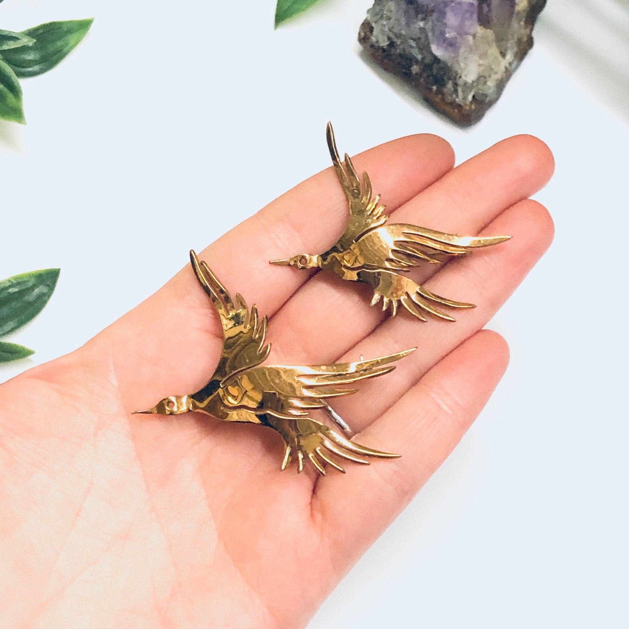 Pair of Vintage Bird Brooches, Two Bird Brooches, Gold Toned Pins, Flying Bird Pin, Gold Bird Pins, Animal Jewelry