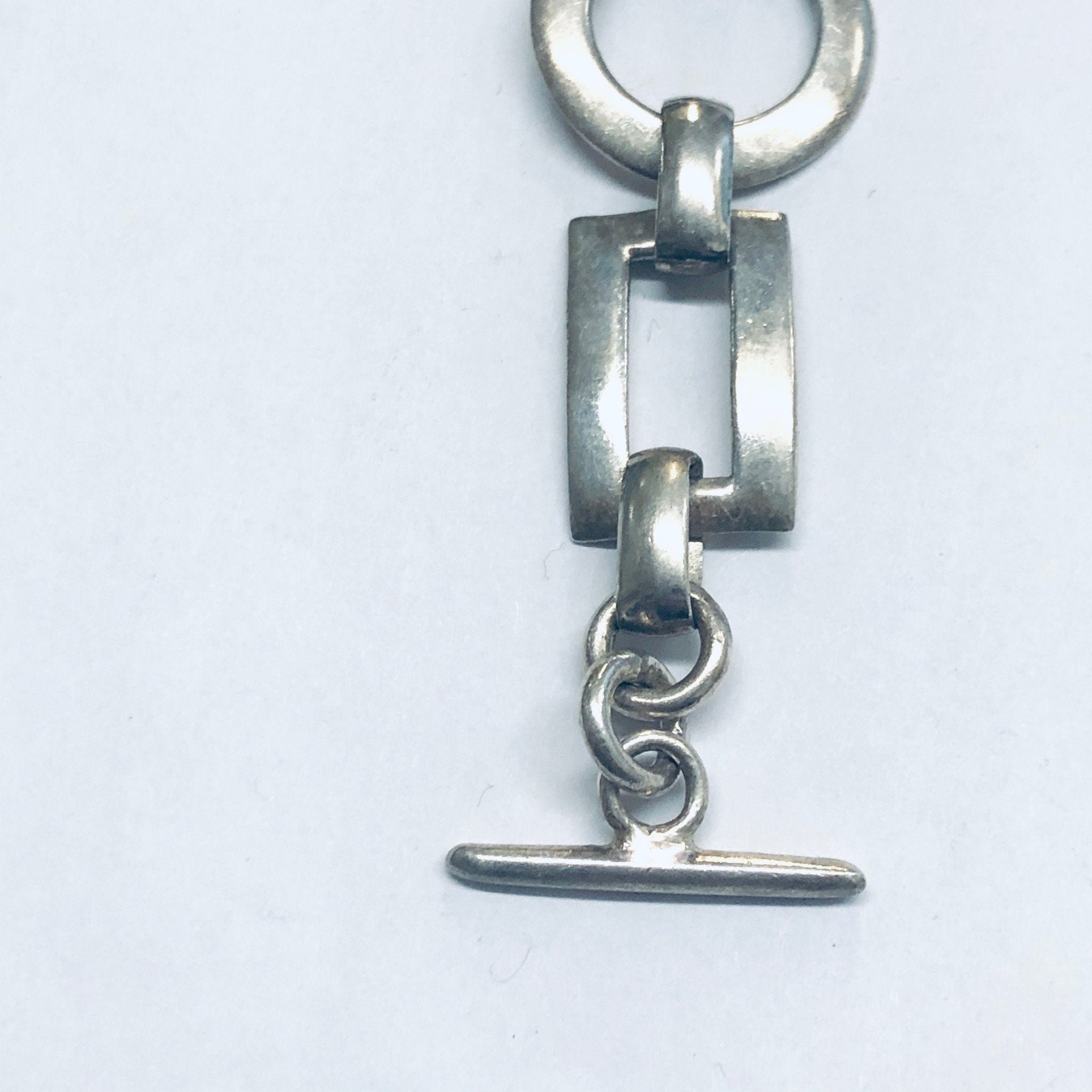 Geometric Link Bracelet, Silver Link Bracelet, Toggle Closure Bracelet, Vintage Bracelet, Cut out Jewelry, Circle Jewelry, Rectangle Jewelry