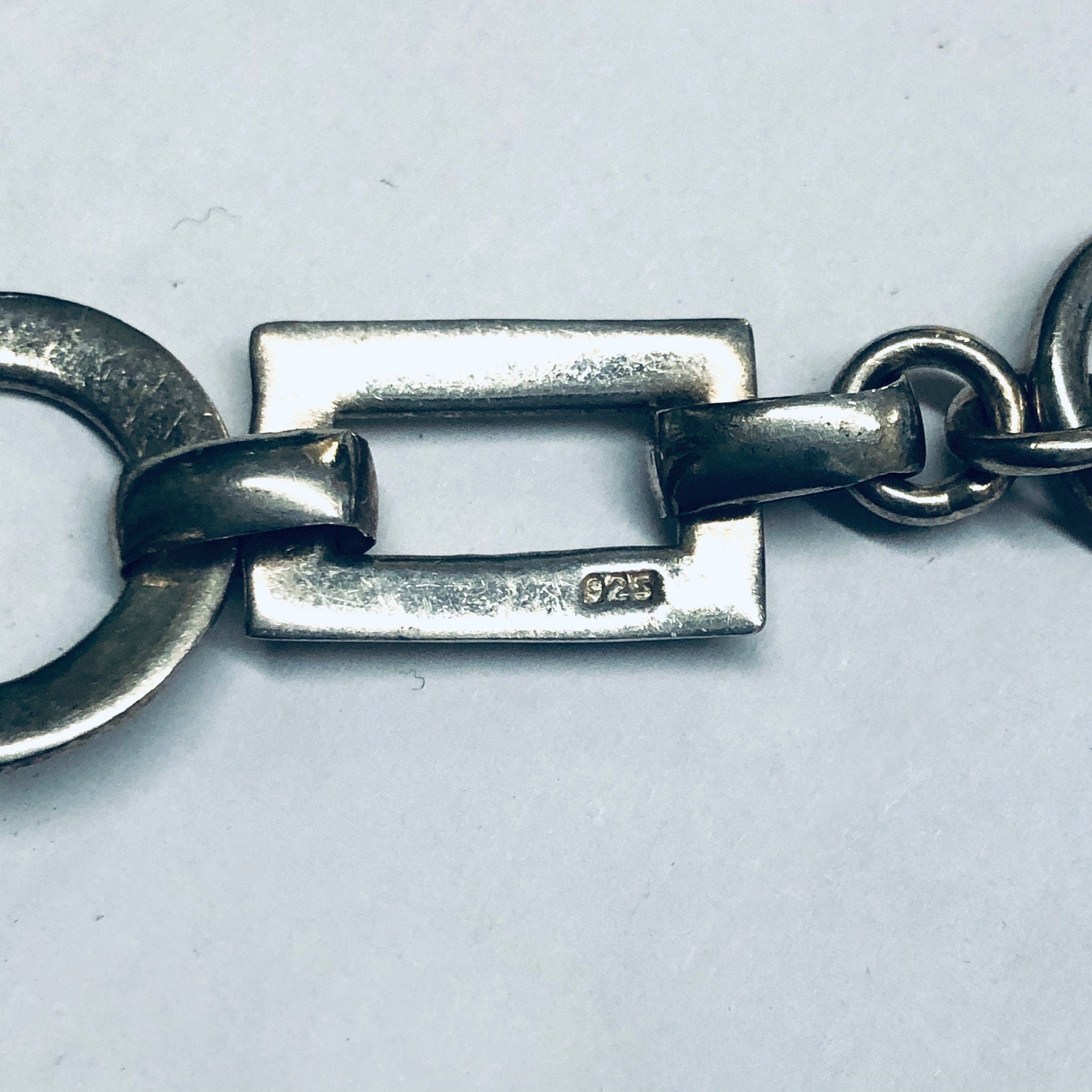 Geometric Link Bracelet, Silver Link Bracelet, Toggle Closure Bracelet, Vintage Bracelet, Cut out Jewelry, Circle Jewelry, Rectangle Jewelry
