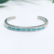 Silver and Turquoise Cuff Bracelet, Small Cuff Bracelet, Silver and blue Jewelry, Vintage Jewelry, Inlaid Turquoise Cuff