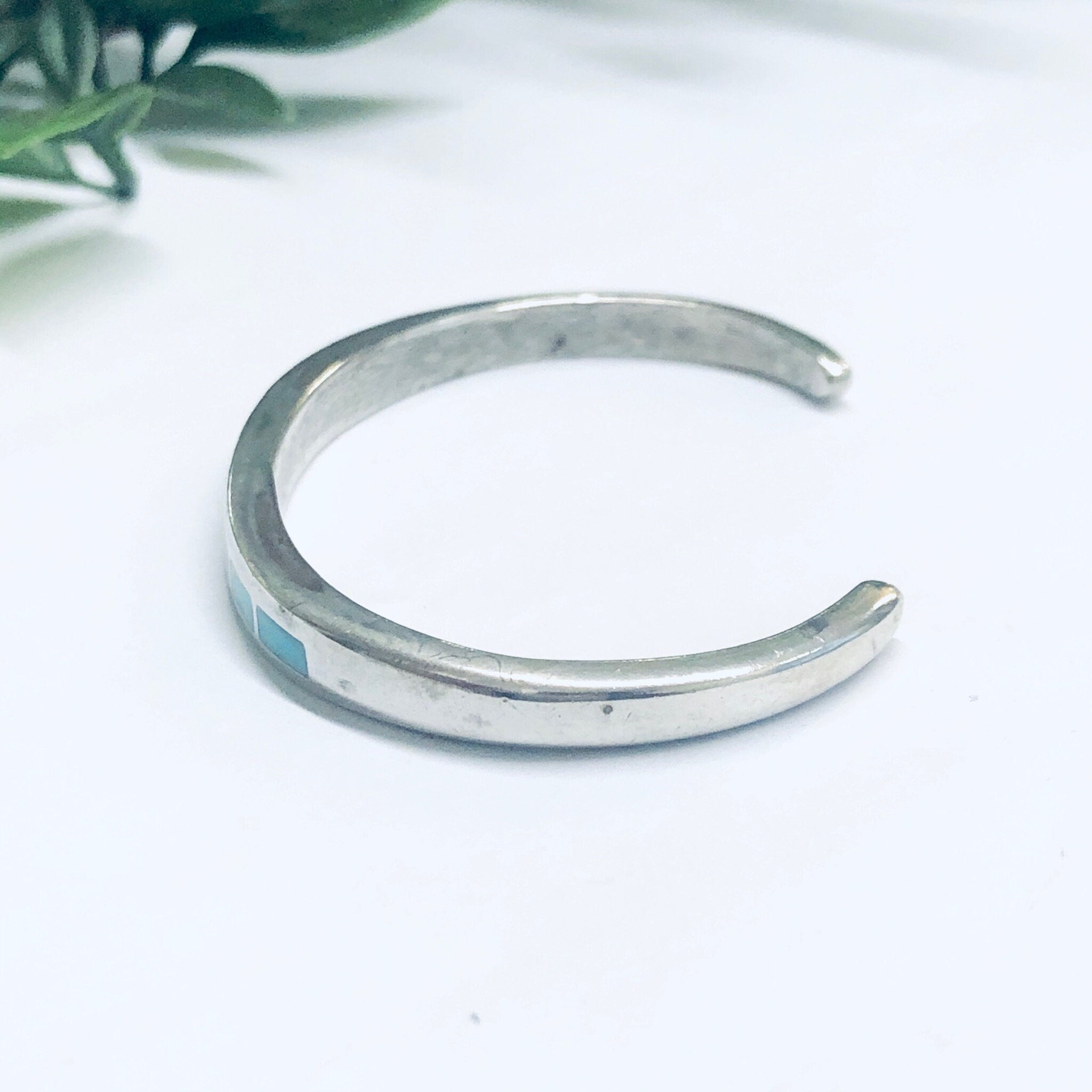 Silver and Turquoise Cuff Bracelet, Small Cuff Bracelet, Silver and blue Jewelry, Vintage Jewelry, Inlaid Turquoise Cuff