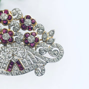 Vintage 18K Gold Brooch, Ruby and Diamond Pin, Ruby Jewelry, Diamond Brooch, 18K Yellow Gold, Yellow Gold Pin, Ruby Flower Pin