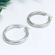 Silver Hoop Earrings, Medium Sized Hoop Earring, Silver Hoops, Hollow Hoop Earrings, Pierced Ears, Silver Earrings