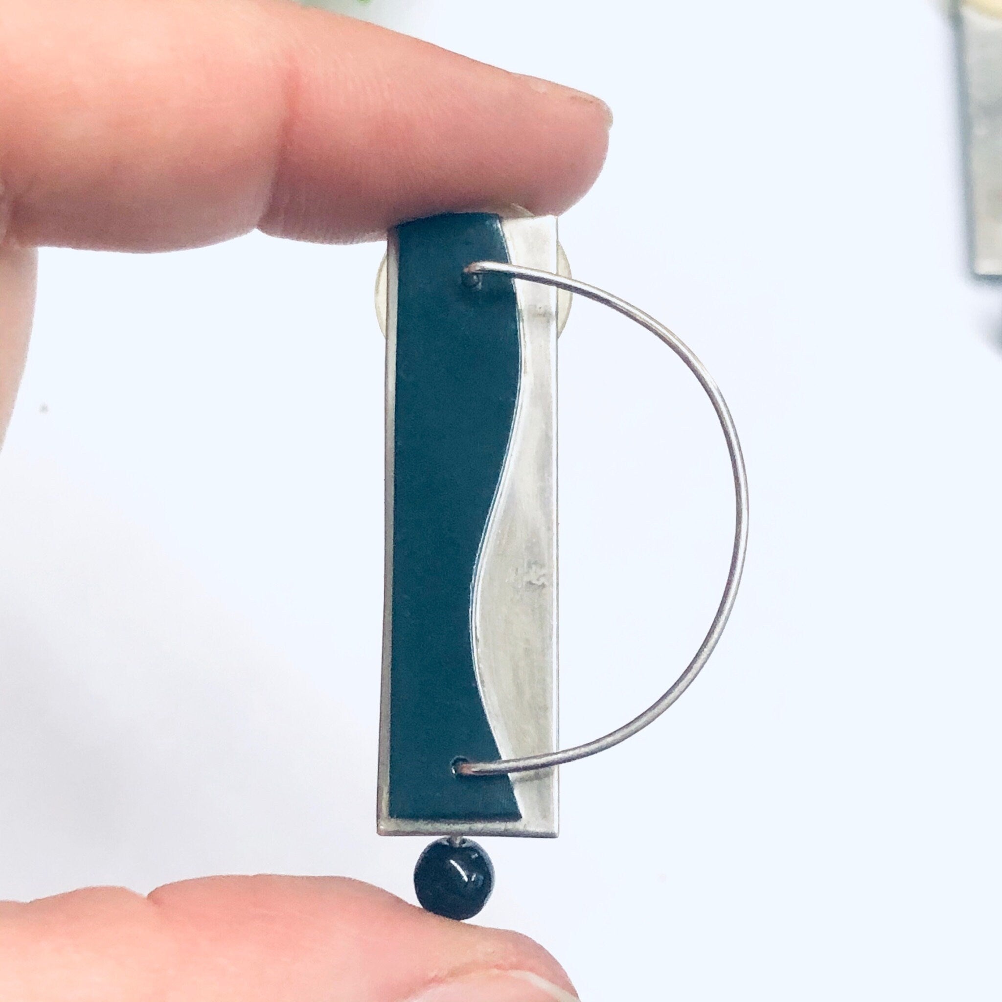 Abstract Silver Earrings, Vintage Earrings, Green and Silver Earrings, Unique Vintage Earrings, Abstract Jewelry