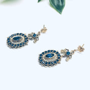 Gold Toned Jewelry Set, Lavaliere Necklace, Costume Jewelry Set, Dark Blue Gemstone Necklace, Vintage Jewelry Set, Gold and Blue Earrings