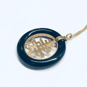 Gold and Onyx Necklace, Black Onyx Asian Pendant Necklace, 14K Gold Pendant, 14K Gold Chain, Vintage Gold Jewelry