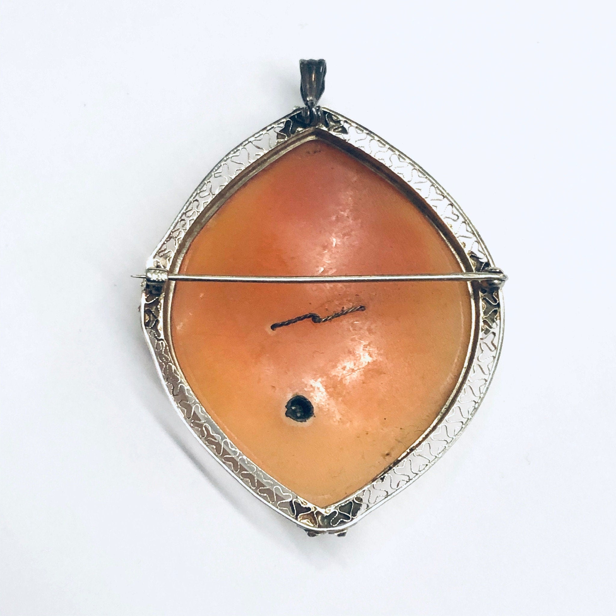 Vintage Gold Cameo, White Gold Cameo, Diamond Cameo, Cameo Brooch, Cameo Pendant, 14K Gold Cameo, White Gold Jewelry