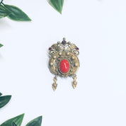 Vintage Crown Brooch, Gold Toned Pin, Crown Pin with Red Stones, Vintage Costume Jewelry, Faux Pearl Pin