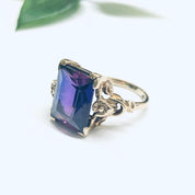 Gold Ring with Purple Gemstone, Vintage Flower Ring, 14K Gold Ring, Vintage Gold Jewelry, Purple and Gold, Valentines Day Gift