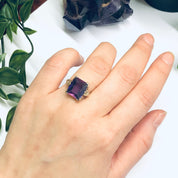 Gold Ring with Purple Gemstone, Vintage Flower Ring, 14K Gold Ring, Vintage Gold Jewelry, Purple and Gold, Valentines Day Gift
