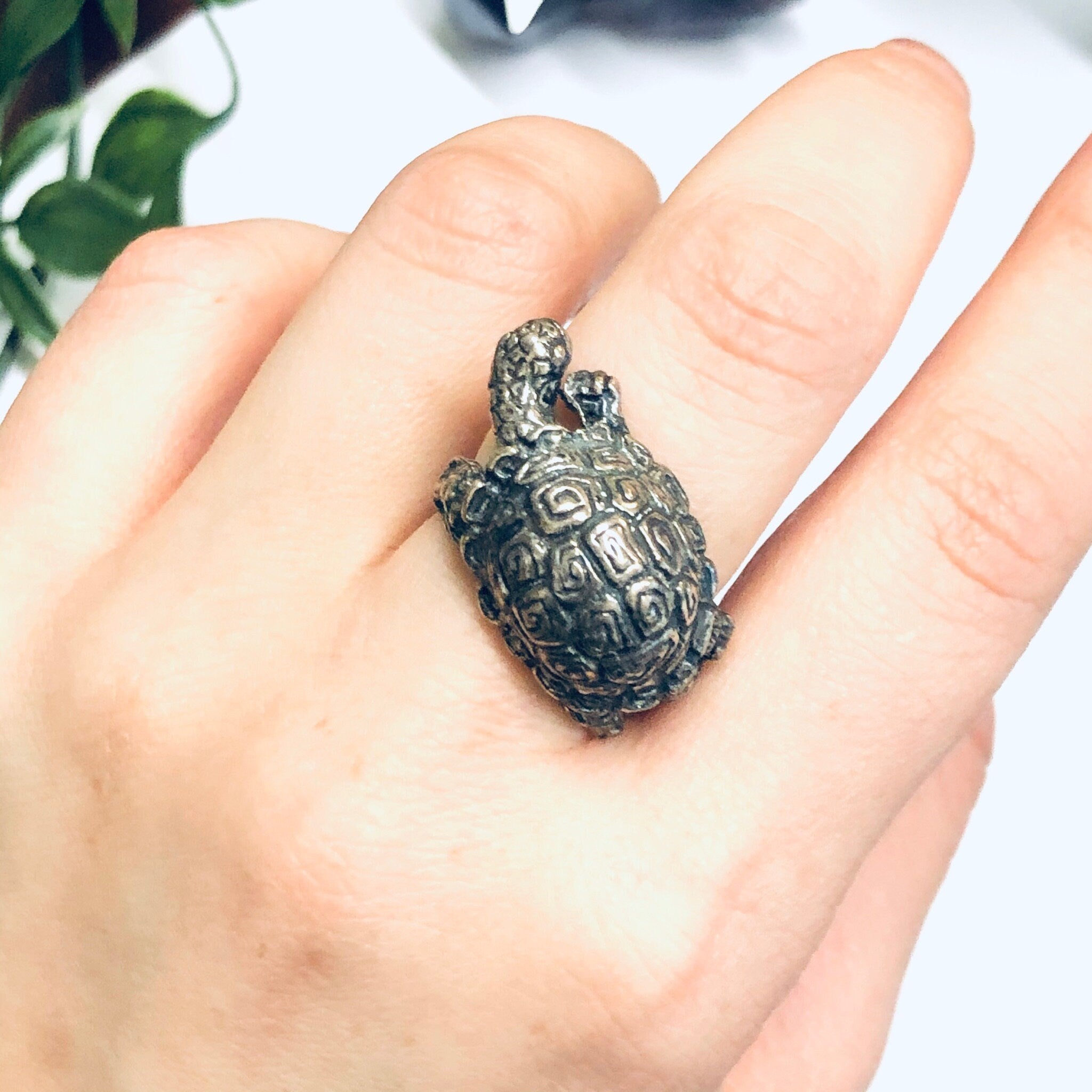 Silver Turtle Ring, Turtle Jewelry, Animal Jewelry, Vintage Silver Ring, Unique Animal Ring, Turtle Shell Ring, Valentines Day Gift