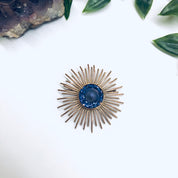 Vintage Sunburst Brooch, Rose Gold Brooch, Alexandrite Jewelry, Round Vintage Pin, Purple and Blue Gemstone