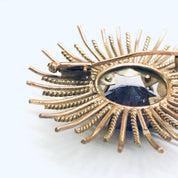 Vintage Sunburst Brooch, Rose Gold Brooch, Alexandrite Jewelry, Round Vintage Pin, Purple and Blue Gemstone