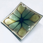 Hogan Bolas Brooch, Modernist Pin, Floral Enamel Pin, Abstract Flower Pin, Green and Yellow Flower