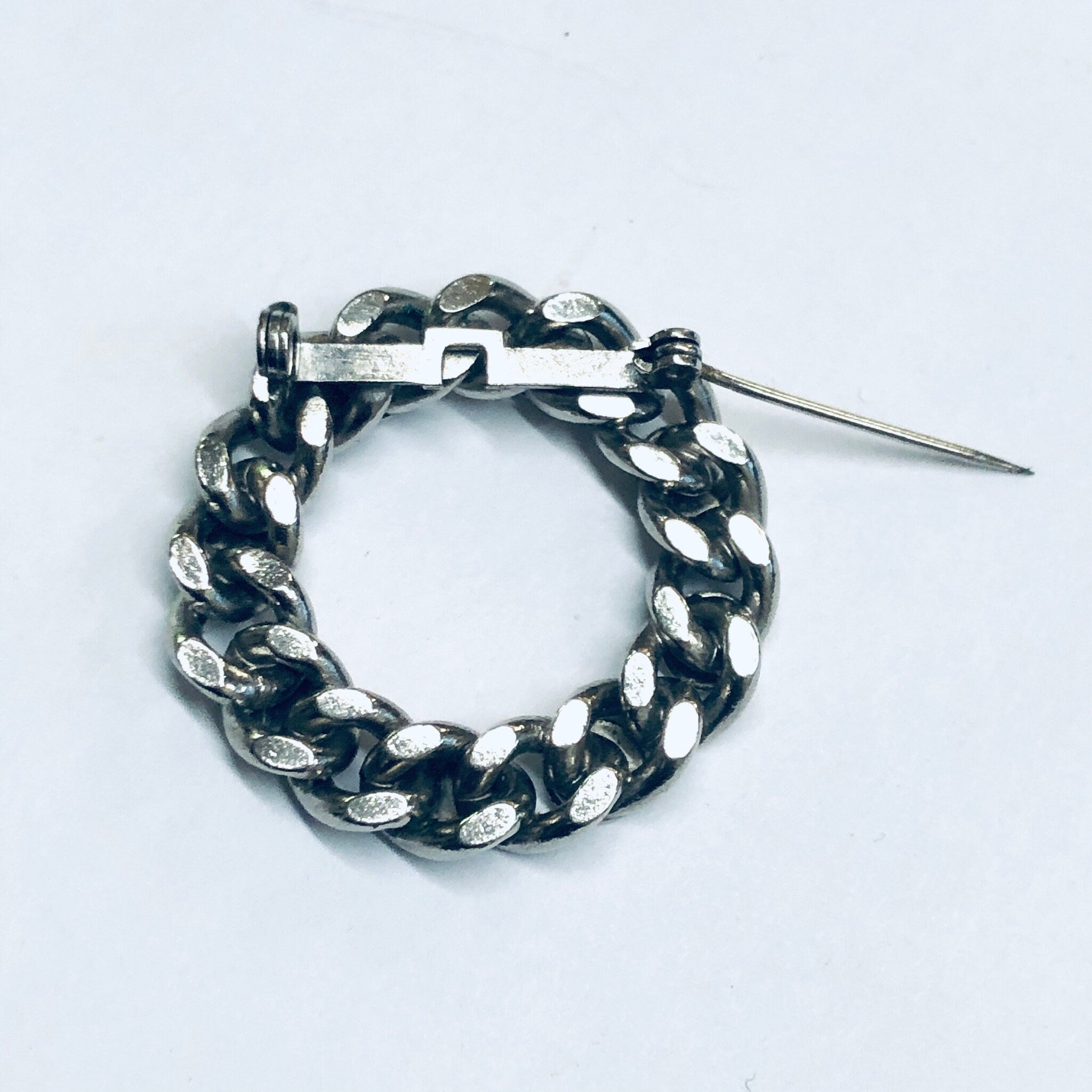 Vintage Chain Brooch, Silver Tone Pin, Chain and Bolt Brooch, Cuban Link Chain Pin, Unique Chain Brooch