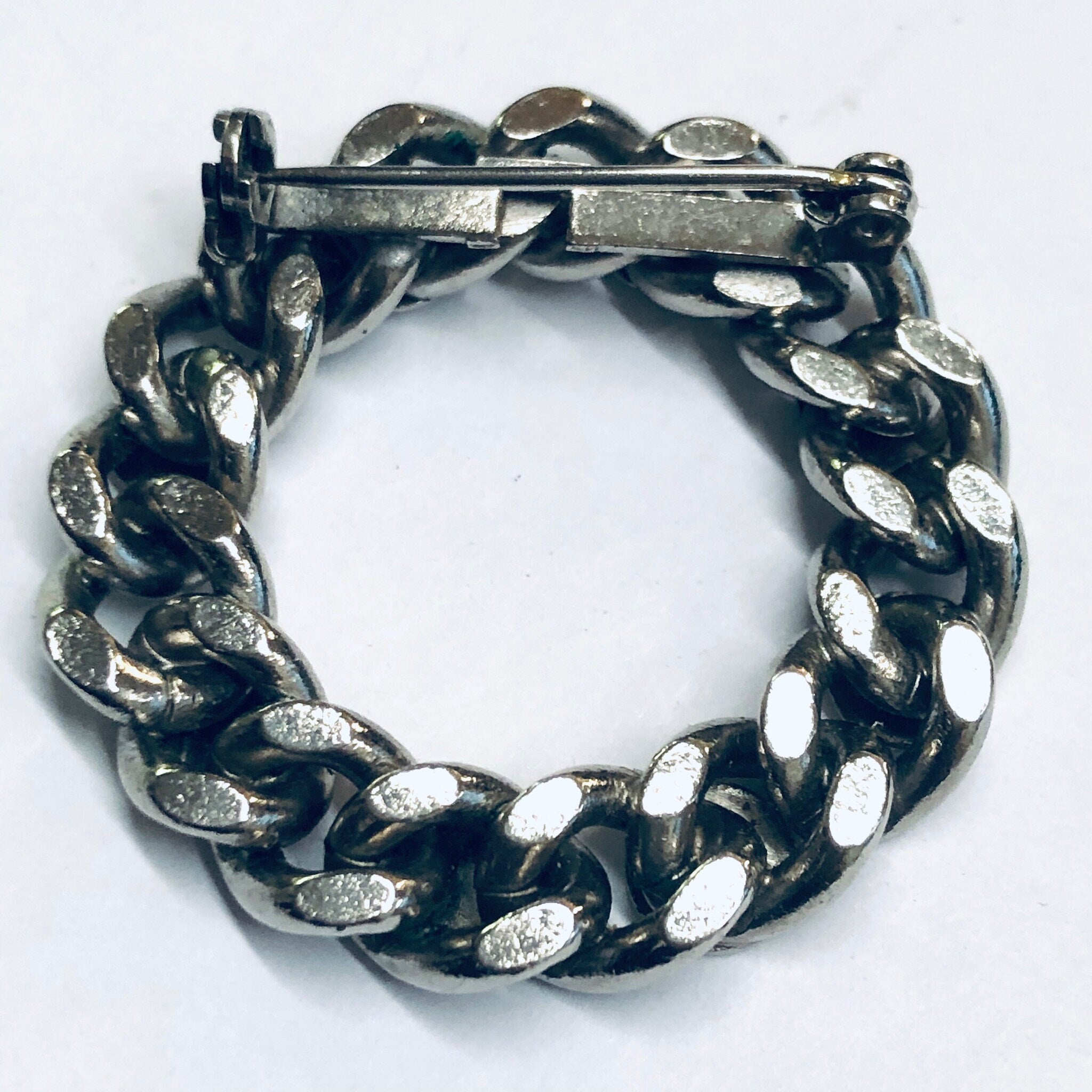 Vintage Chain Brooch, Silver Tone Pin, Chain and Bolt Brooch, Cuban Link Chain Pin, Unique Chain Brooch