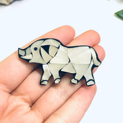 Mother of Pearl Elephant Brooch, Vintage Animal Jewelry, Mother of Pearl Inlay Jewelry, Vintage Rhino Pin
