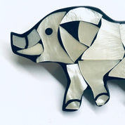 Mother of Pearl Elephant Brooch, Vintage Animal Jewelry, Mother of Pearl Inlay Jewelry, Vintage Rhino Pin