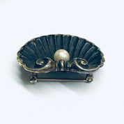 Karen Lynne Sterling Brooch, Karen Lynne Shell Brooch, Art Nouveau Pin, Seashell Brooch, Gold Wash Pin, Pearl Brooch, Matte Black Pin,