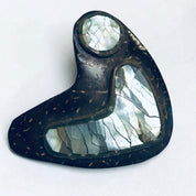 Abalone Clip On Earrings, Boomerang Earrings, Wooden Earrings, Shell Jewelry, Brown Earrings