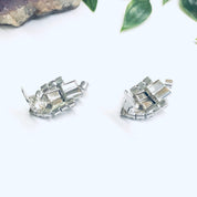 Rhinestone Clip On Earrings, Black Rhinestone Earrings, Retro Earrings, Black and Silver Earrings